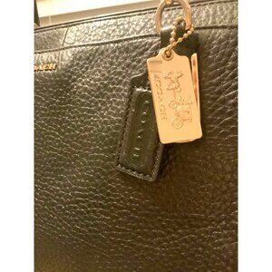 Coach Black Pebbled Leather Satchel With Gold Hardware & Blue Lining